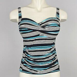 Bond-Eye Australia Women's Teal Black Striped Tankini Swim Top Padded Cups Sz 8